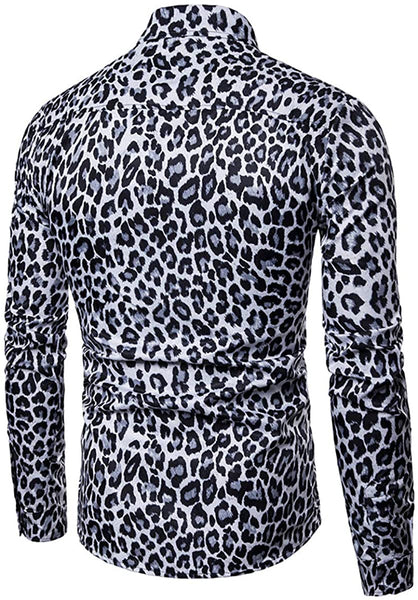 Men's Brown Cheetah Printed Long Sleeve Button Down Shirt