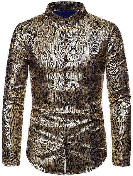 Men's Gray Cheetah Printed Long Sleeve Button Down Shirt