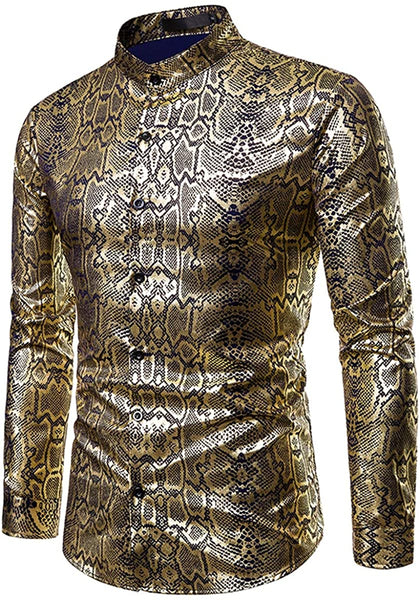 Men's Brown Cheetah Printed Long Sleeve Button Down Shirt