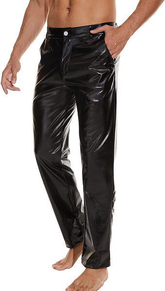 Men's Black Metallic Shiny Disco Straight Leg Pants