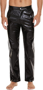 Men's Black Metallic Shiny Disco Straight Leg Pants