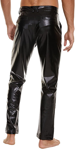 Men's Black Metallic Shiny Disco Straight Leg Pants