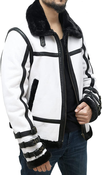 Men's Shearling White Aviator Leather Jacket