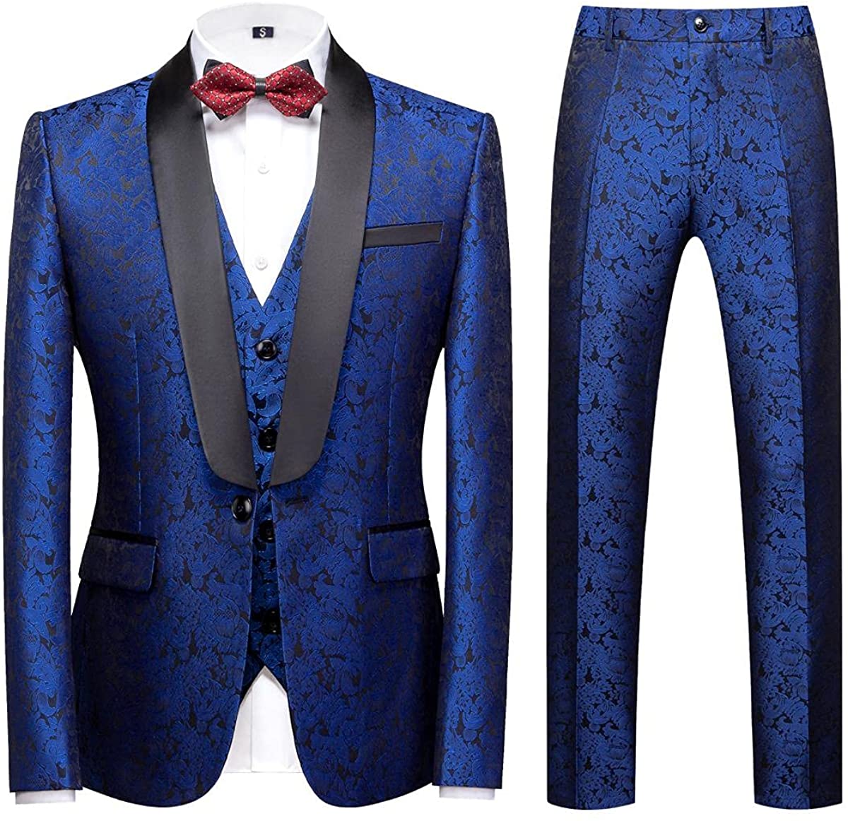 Men's Artistic Royal Blue Long Sleeve 3pc Paisley Suits Set