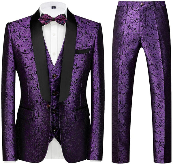 Men's Artistic Royal Blue Long Sleeve 3pc Paisley Suits Set