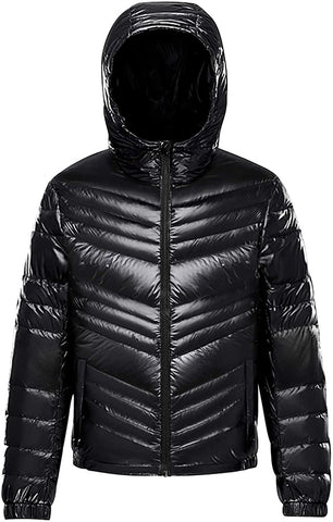 Men's Black Puff Insulated Warm Hooded Jacket Winter Coat