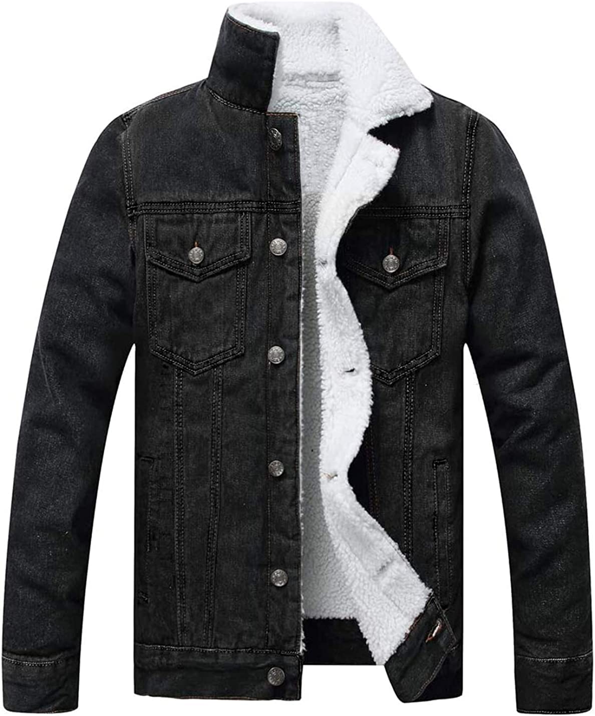 Classic Black Men's Faux Fur Denim Jacket