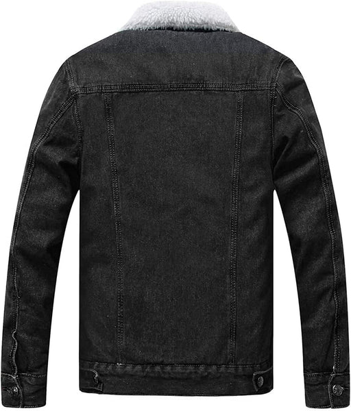 Classic Black Men's Faux Fur Denim Jacket