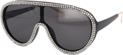 Bling Rhinestone White Oversized Retro Shield Sunglasses