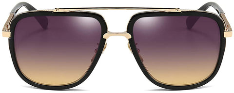 Black Pilot UV Protection Retro Square Sunglasses