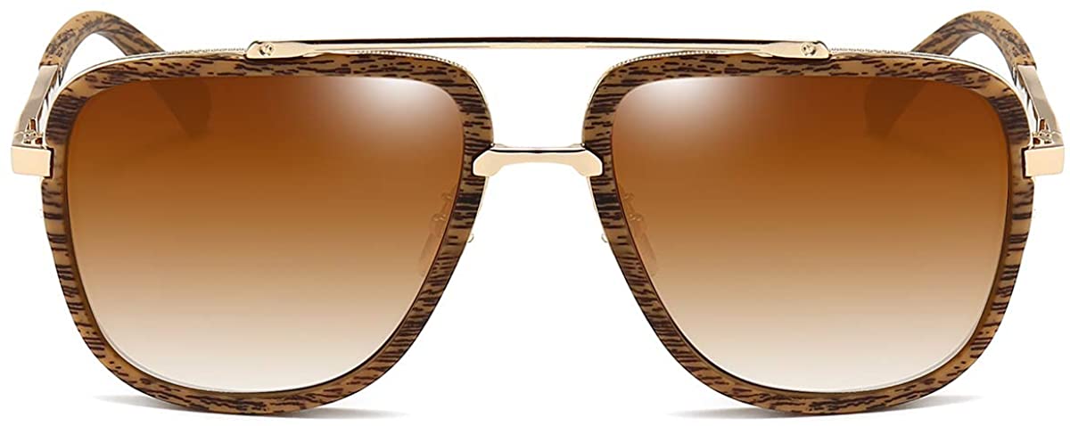 Wood Gradient Brown Lens Pilot UV  Protection Retro Square Sunglasses