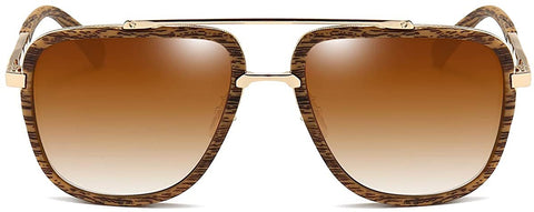 Wood Gradient Brown Lens Pilot UV  Protection Retro Square Sunglasses
