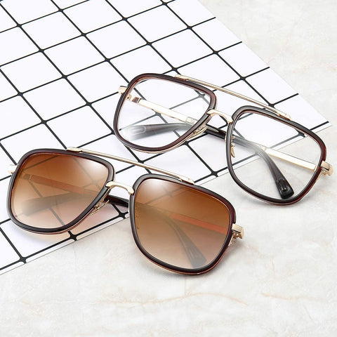 Brown Gradient Lens Pilot UV Protection Retro Square Sunglasses