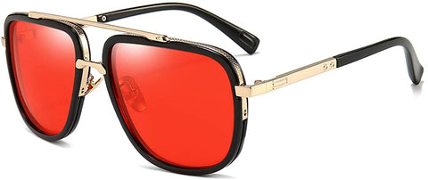 Gold Frame Red Lens Pilot UV  Protection Retro Square Sunglasses