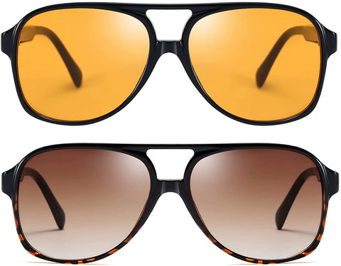 Brown and Yellow Pilot UV  Protection Retro Square Sunglasses