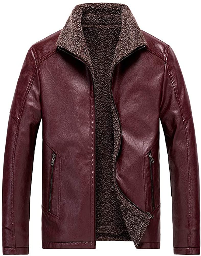 Fleece Leather PU Faux Red Motorcycle Winter Coat Outwear Jacket