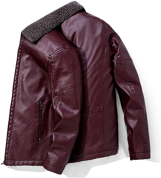 Fleece Leather PU Faux Red Motorcycle Winter Coat Outwear Jacket