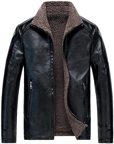 Fleece Leather PU Faux Black Motorcycle Winter Coat Outwear Jacket