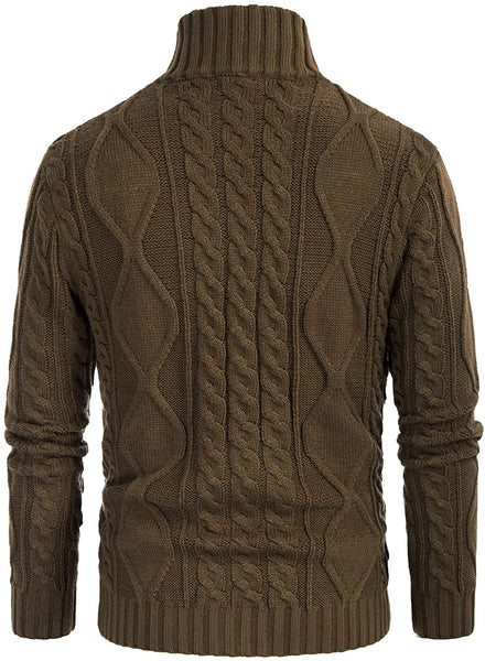 Twisted Collar Cable Coffee Full Zip Up Cardigan Sweater