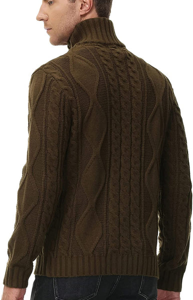 Twisted Collar Cable Coffee Full Zip Up Cardigan Sweater