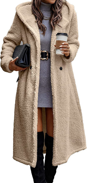 Women's Dark Beige Faux Fur Long Hooded Winter Coat