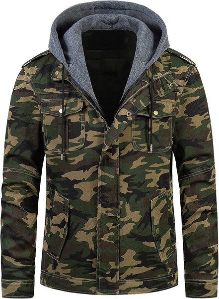 Men's Camouflage Hooded Ling Sleeve Military Style Jacket