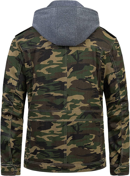 Men's Camouflage Hooded Ling Sleeve Military Style Jacket