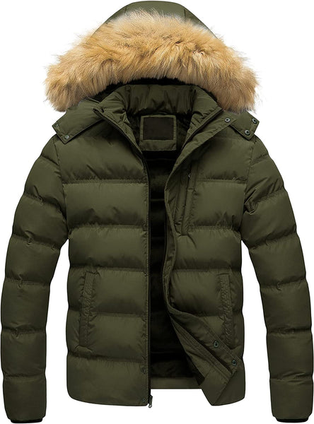 Winter Bubble Army Green Parka Fur Hooded Men's Puffer Jacket