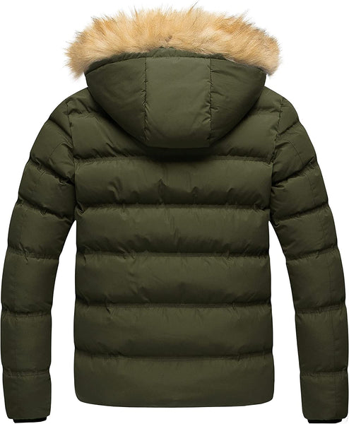 Winter Bubble Army Green Parka Fur Hooded Men's Puffer Jacket