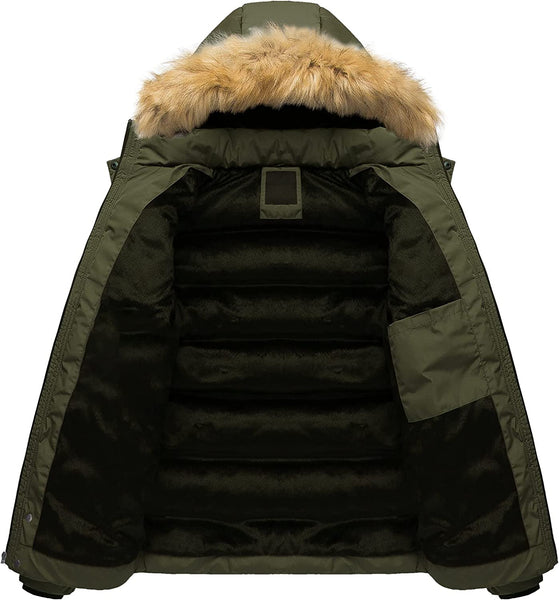 Winter Bubble Army Green Parka Fur Hooded Men's Puffer Jacket