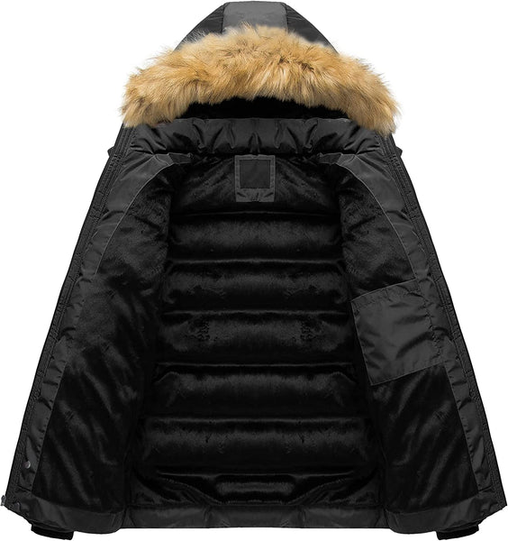 Winter Bubble Black Parka Fur Hooded Men's Puffer Jacket