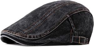 Bunschoten Black Distressed Denim Flat Ivy Newsboy Hats