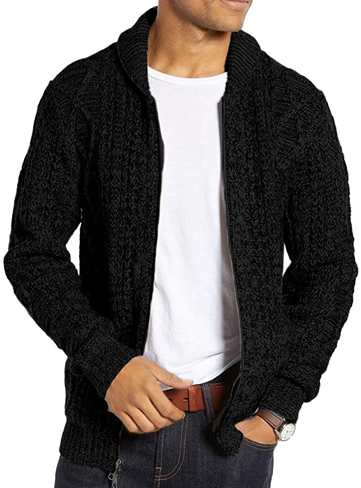 Men's Ash Black Cable Knit Long Sleeve Cardigan Outerwear