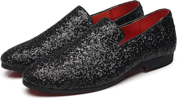 Glittered Black Metallic Elegant Men's Loafer