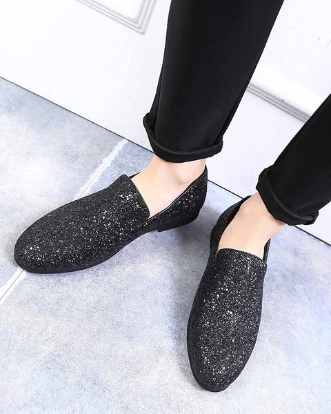 Glittered Black Metallic Elegant Men's Loafer