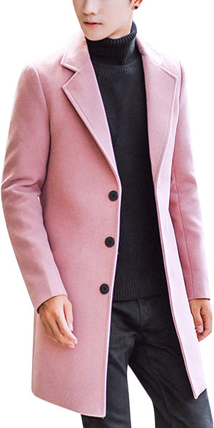 Men's Pink Notched Lapel Trench Coat