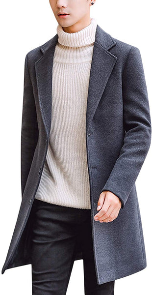 Men's Dark Gray Notched Lapel Trench Coat