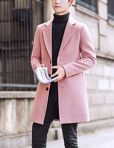 Men's Pink Notched Lapel Trench Coat