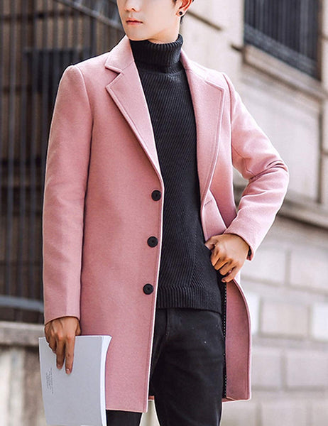 Men's Pink Notched Lapel Trench Coat