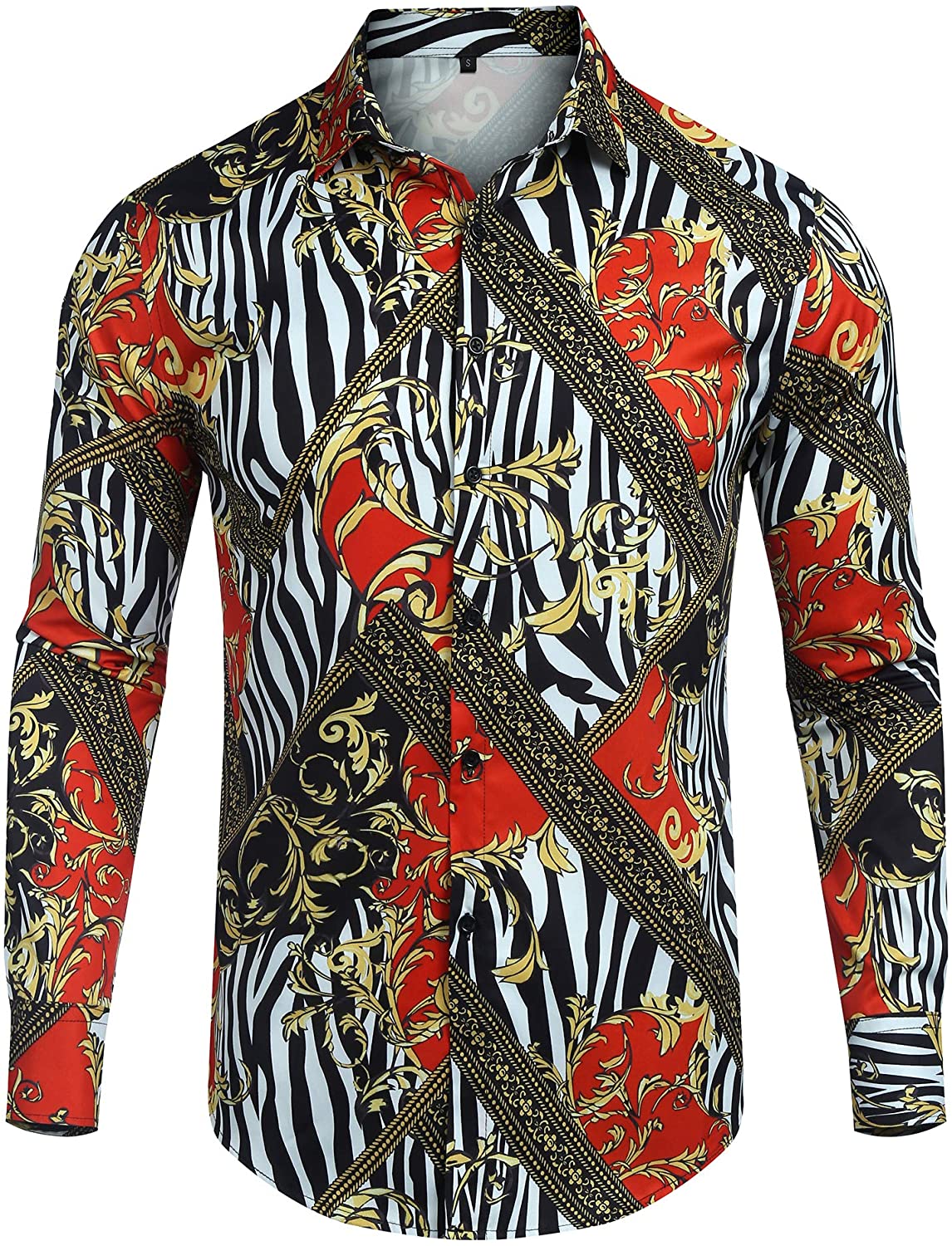 Red Luxuric Design Print Slim Fit Long Sleeve Shirts