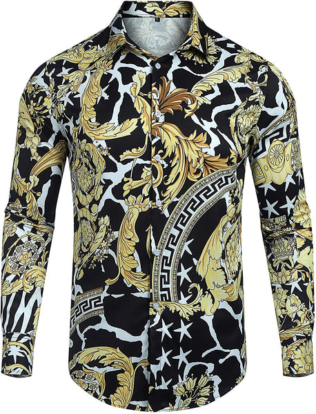 Red Luxuric Design Print Slim Fit Long Sleeve Shirts