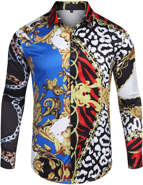 Red Luxuric Design Print Slim Fit Long Sleeve Shirts