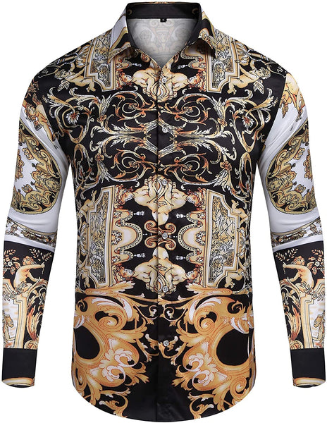 Black Gold Print Men's Long Sleeve Casual Fashion