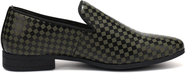 Men's Checkerboard Green Stylish Loafer Dress Shoes