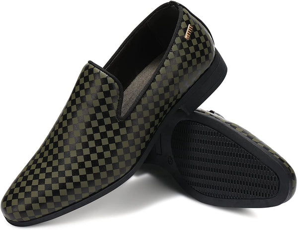 Men's Checkerboard Green Stylish Loafer Dress Shoes