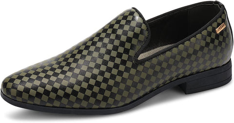 Men's Checkerboard Green Stylish Loafer Dress Shoes