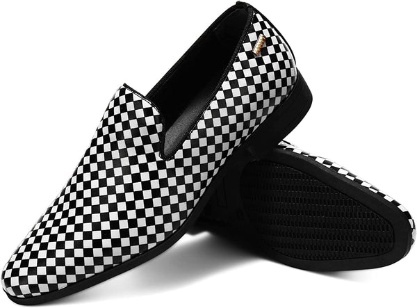 Casual Checkerboard White Loafers Lightweight Men's Shoe