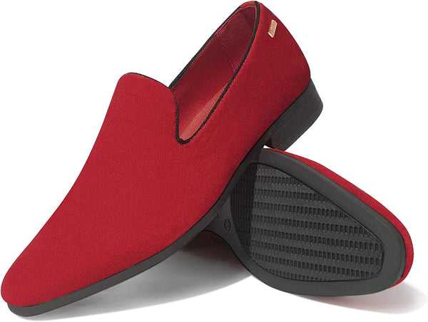 Men's Red Velvet Loafers Lightweight Tuxedo Shoes