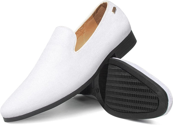 Men's White Velvet Loafers Lightweight Tuxedo Shoes