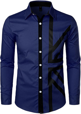 Navy Button Down Slim Fit Long Sleeve Shirt